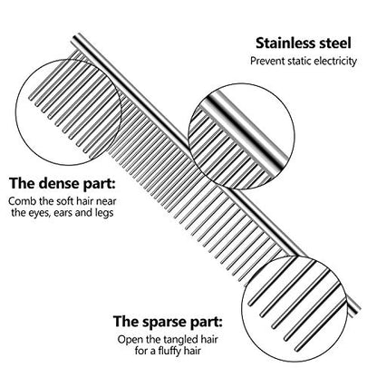 3 Pcs Stainless Steel Combs for Matted Hair - Grooming Clippers with Guide Combs for Removing Tangles and Knots in Long Haired Dogs and Cats - color: Multi-color
