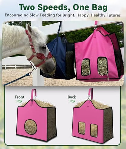 Hay Feeder for Goats and Horses - Slow Feed Design, Heavy Duty Hanging Hay Bag for Barn, Trailer & Paddock, Easy to Hang & Clean(2pcs, Pink) - color: 2pcs-pink
