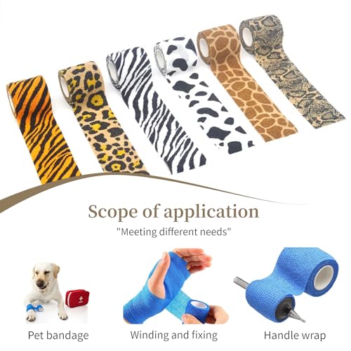 MEDUWEDU Pet Bandage 6 Rolls, Adhesive Bandage, Self Adhesive Bandage, First Aid Adhesive Gauze, for Horses, Dogs,Cats, Birds, Animals (Animals, 2 Inch (Pack of 6)) - color: Solid Colors