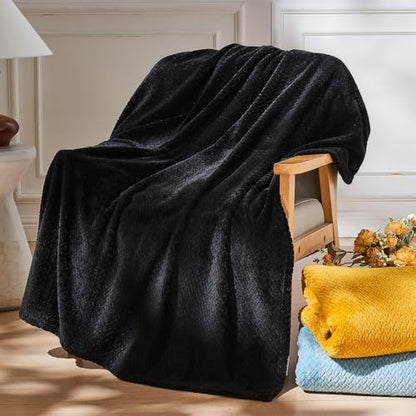 NEWCOSPLAY Fleece Leaves Pattern Twin Blanket, Black, 60"x80" - color: Black, size: Twin(60"x80")