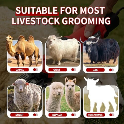 1200W Sheep Shears Clippers, 3200RPM 6-Speed Adjustable Heavy Duty Electric Sheep Shears for Dogs and Farm Livestock Grooming, 13T Blades, Professional Thick Coat Dog Clippers for Alpacas, Goats (RED) - color: Strawberry Red