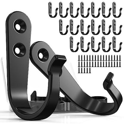 BREYDROK 20-Pack Coat Hooks for Hanging, Heavy Duty Black Metal Wall Hooks | Single Prong Hanging Hooks with Screws for Towels, Backpacks, Hats, Kitchen Hook - color: 20pcs + Black