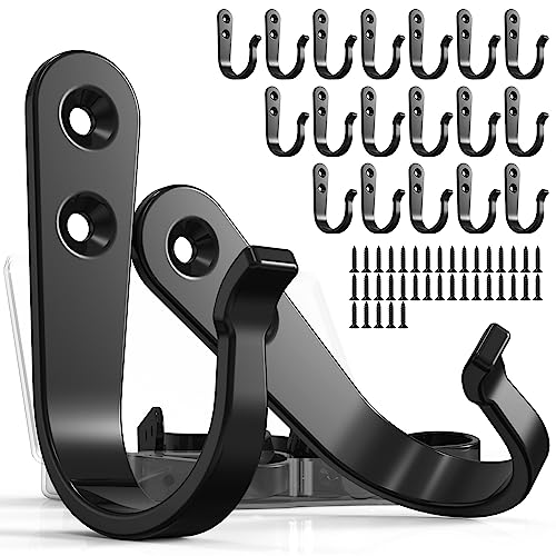 BREYDROK 20-Pack Coat Hooks for Hanging, Heavy Duty Black Metal Wall Hooks | Single Prong Hanging Hooks with Screws for Towels, Backpacks, Hats, Kitchen Hook - color: 20pcs + Black