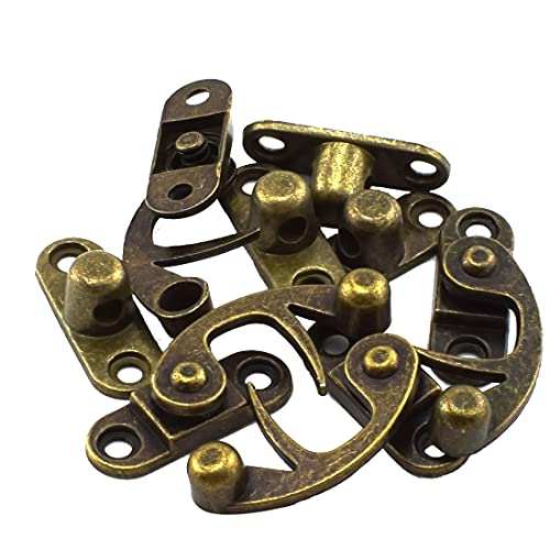 Antique Right Hook Hasp Latch Retro Swing Horn Lock | Clasp with Mounting Screws, Zinc Alloy - 4PCS 1.14" x 1.3" Bronze Tone - color: Bronze