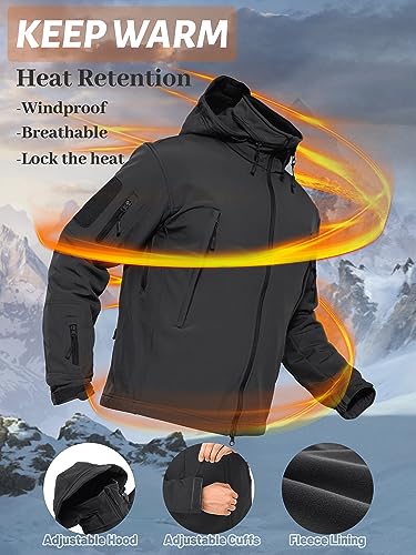 TACVASEN Men's Tactical Softshell Jacket Winter Soft Warm Fleece Lined - color: Black, size: XX-Large