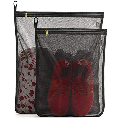 TENRAI Delicates Laundry Bags, Bra Fine Mesh Wash Bag for Underwear, Lingerie, Bra, Pantyhose, Socks, Use YKK Zipper, Have Hanger Loops (Black, 1 Large & 1 Medium) - size: 1HL-YKK-LBR2-BLACK-1ML