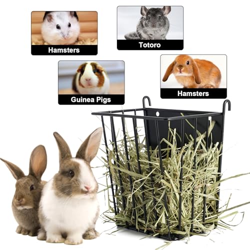 LUAVIARU Upgrades 4pcs Hay Feeder Rabbit - Guinea Pig - Metal Frame Hay Rack with Adjustable Hook - Less Wasted - for Guinea Pig, Bunny, Chinchilla Cage Accessories - Bunny Feeder - size: 4 Pack