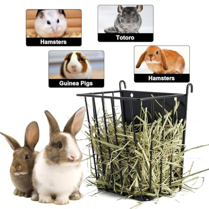 LUAVIARU Upgrades 4pcs Hay Feeder Rabbit - Guinea Pig - Metal Frame Hay Rack with Adjustable Hook - Less Wasted - for Guinea Pig, Bunny, Chinchilla Cage Accessories - Bunny Feeder - size: 4 Pack