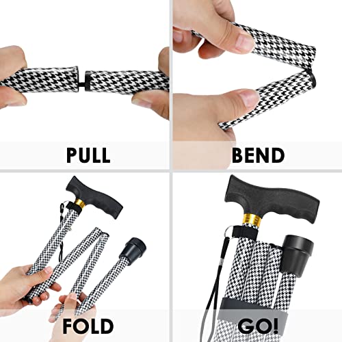 Walking Cane PANZHENG Cane for Man/Woman | Mobility & Daily Living Aids | 5-Level Height Adjustable Walking Stick | Comfortable Plastic T-Handle Portable Walking Stick Folding Cane - color: Cane-Black white