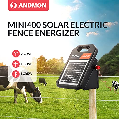 Andmon MINI400 20 Miles Solar Electric Fence Charger with Day/Night Mode 0.4J Output Energy Electric Fence Energizer - size: MINI400-Rear switch