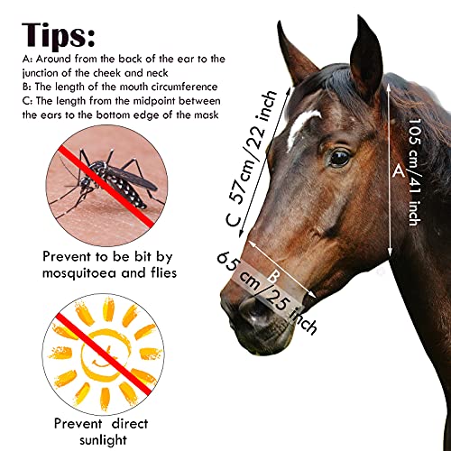Frienda 4 Pcs Horse Fly Mask with Ears Mesh Comfort, Geometric, Large - size: Large