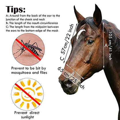 Frienda 4 Pcs Horse Fly Mask with Ears Mesh Comfort, Geometric, Large - size: Large