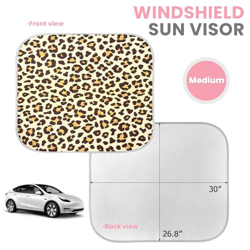 2 PCS Car Front Windshield Shade, Leopard Auto Windshield Sunshade Foldable Sun Blocker to Keep Your Vehicle Cool, Front Windscreen Sun & Heat Protection Cover for Most Vehicles (Yellow) - color: Yellow