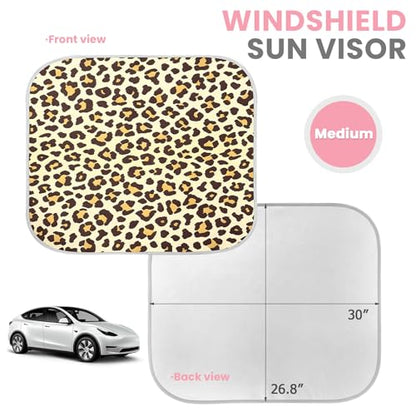 2 PCS Car Front Windshield Shade, Leopard Auto Windshield Sunshade Foldable Sun Blocker to Keep Your Vehicle Cool, Front Windscreen Sun & Heat Protection Cover for Most Vehicles (Yellow) - color: Yellow