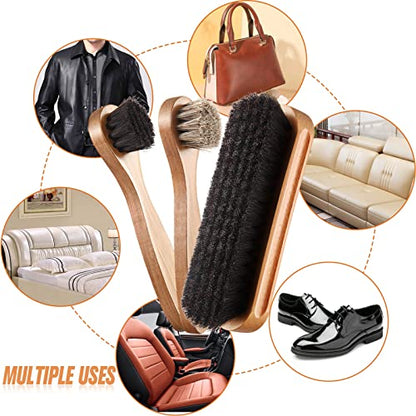 4 Pcs Horsehair Shine Shoes Brush Kit Polish Dauber Applicators Cleaning Leather Shoes Boots Care Brushes Suede Cleaner Brush with Microfiber Shoe Cloth(4 Pcs Style B) - style: 4 Pcs Style B