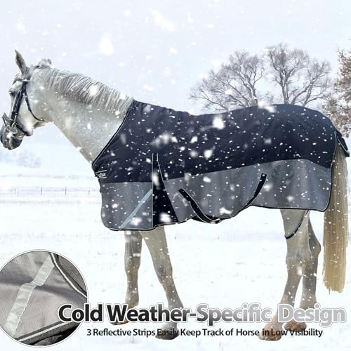 1200D Winter Horse Blanket,300g Fill,Black/Gray 66'' - color: Black/Grey 300g Fill, size: 66''