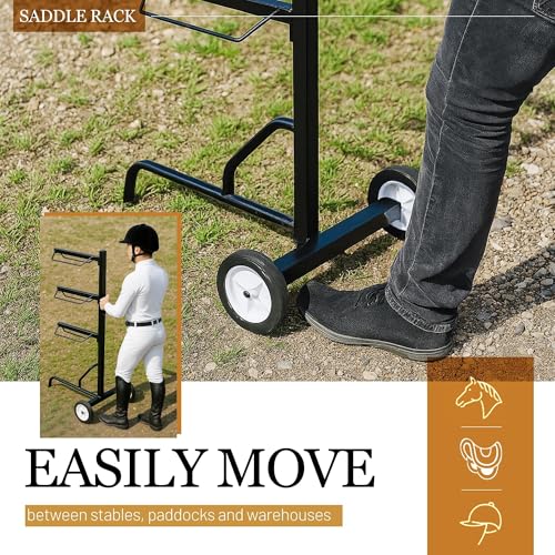 3 Tier Saddle Rack, Rolling Saddle Stand Cart with Wheel,
