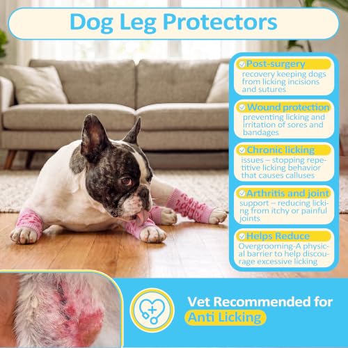4 PCS Dog Front Leg Sleeve Rear Legs to Stop Licking Scratching Wound - color: Leopard Print, size: S-Leg Girth: 2.04in