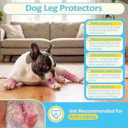 4 PCS Dog Front Leg Sleeve Rear Legs to Stop Licking Scratching Wound - color: Leopard Print, size: S-Leg Girth: 2.04in