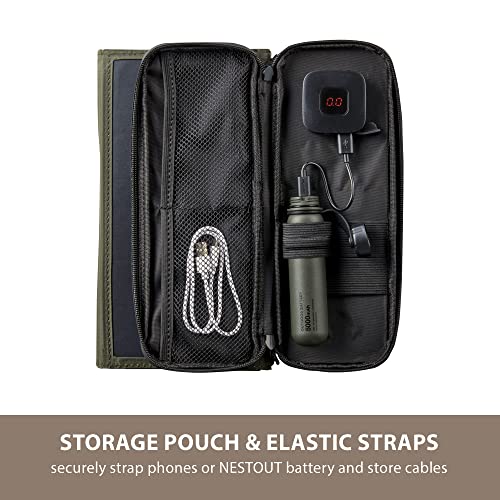 ELECOM NESTOUT Portable Solar Panel, Dual USB-A Ports, 28W Power Generation Charger for Phone Camping, Durable Water-Resistant Ripstop Nylon, Foldable Lightweight, Adjustable Stands (2-Panel) - color: 2-panel