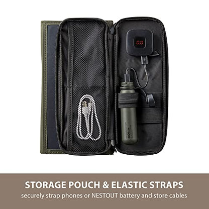 ELECOM NESTOUT Portable Solar Panel, Dual USB-A Ports, 28W Power Generation Charger for Phone Camping, Durable Water-Resistant Ripstop Nylon, Foldable Lightweight, Adjustable Stands (2-Panel) - color: 2-panel