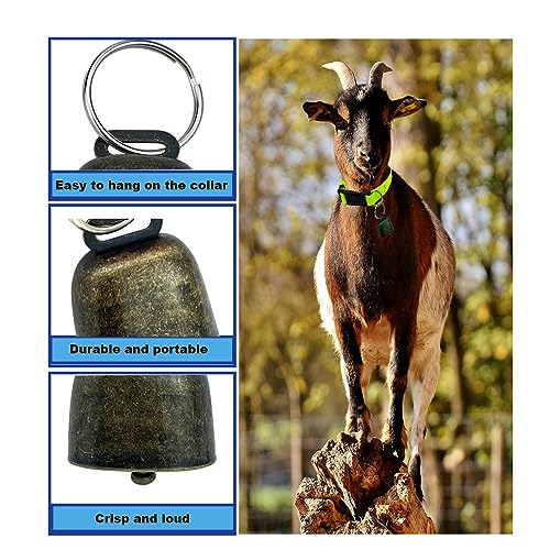 Goat Collars With Bell, 3 Pack Adjustable Nylon Collar Set For Sheep, Cow, Horse, Anti-Lost Bronze Bell Accessories For Small Farm Animal Pets
