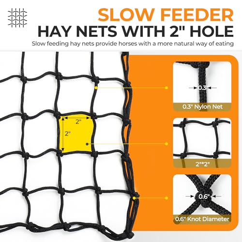 FRUITEAM Hay Nets for Horses, Heavy Duty Hay Bags with 2" Hole, Durable Hanging Hay Net for Goat Sheep, Slow Feed Hay Net with Upgraded Anti-Biting Nylon Rope (30" Length)