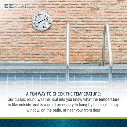 EZREAD Hanging Dial Thermometer 840-1210 Weather Thermometers for Indoor and Outdoor Use, Large 12.5 Inch Diameter, Easy to Read Numbers, Basic White - color: White