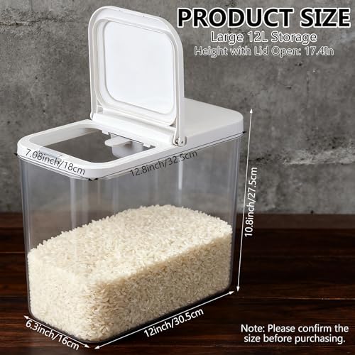 20-25 lbs Rice Dispenser with Measuring Spoon 11.4Qt/12L Tall and Narrow Food Storage Flour Bin Large Airtight Food Storage Rice Container for Kitchen Pantry Organization Slim Space-Saving