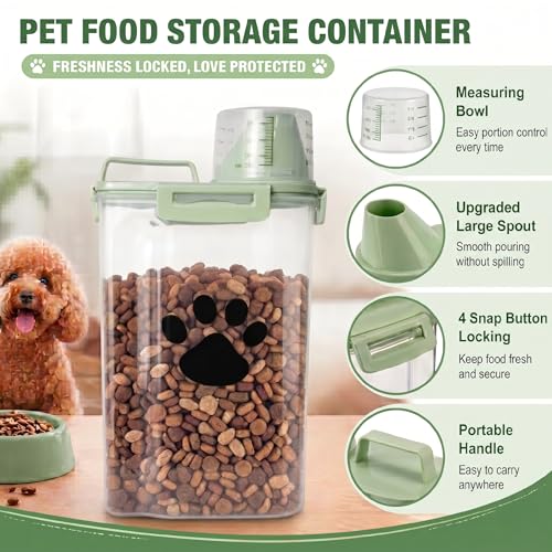 Dog Storage Container with cleaning brush with Measuring Cup - color: 3QT-Green