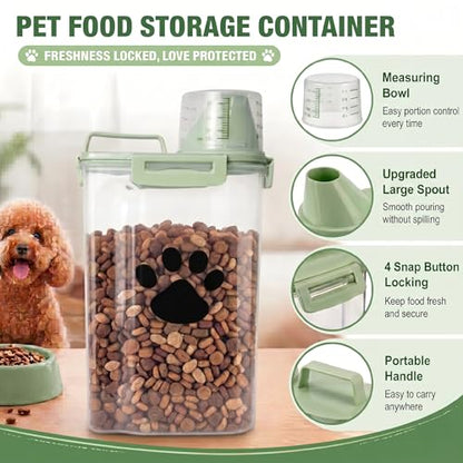 Dog Storage Container with cleaning brush with Measuring Cup - color: 3QT-Green