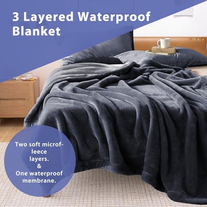 YISURE Waterproof Reversible Bed Blanket 90"x80", Slate Grey/Cool Grey | Large KingSize Squirt Blanket Stain & Leak Proof - color: Slate Grey/Cool Grey, size: 90x80 in