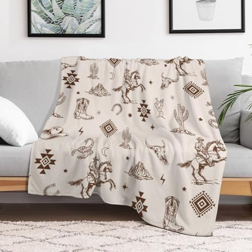 Western Blanket, Southwest Aztec Boho Native Pattern Wild West Farmhouse Cowboys Cactus Country Fleece Fuzzy Fannel Throw Blankets for Sofa Bed Chair Couch Bedroon Living Room Gifts, 30"x40" Inch - color: Cowboy-05, size: 30x40 inch