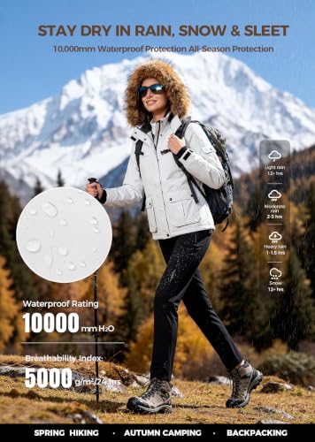 Wantdo Women's Waterproof Ski Jacket Windproof Winter Snow Coat Mountain Snowboarding Jackets Outdoor Fleece Parka - color: White, size: Large