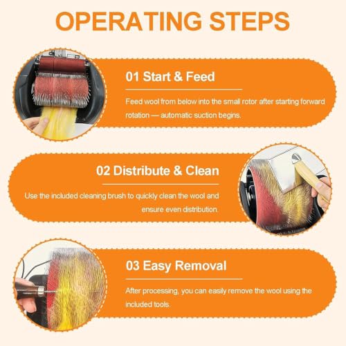 Electric Wool Carder, Adjustable Forward and Reverse Speed,Wool Fiber Drum Carding Machine with Brush & Awl, Foot Pedal, Quickly Remove Fiber Impurities, for Color Mixing Carding
