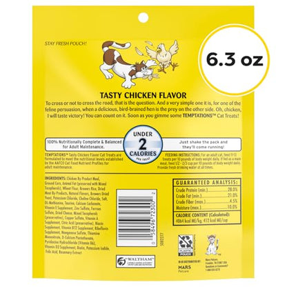 Temptations Classic Crunchy and Soft Cat Treats, Tasty Chicken, 6.3oz, 10pk | Under 2 calories per treat, 100% complete & balanced for adults, resealable stay-fresh pouch, snack, meal, or food topper - size: 6.3 Ounce (Pack of 10)