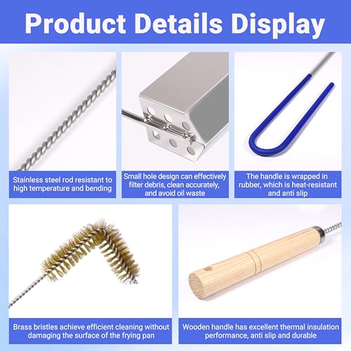 3 PCS Fryer Cleaning Tools with Deep Fryer Brass L-Shaped Brush, Deep Fryer Crumb Scoop, Deep Fryer Cleanout Rod for Restaurants, Air Fryers, Deep Fat Fryers - color: 3pcs Cleaning Tools