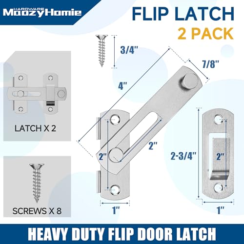 4 Inch Flip Latch Gate Latches, 180 Degree Flip Barn Door Lock Latch, Heavy Duty SUS304 Stainless Steel Flip Sliding Latch, Bolt Buckle Lock for Barn Sliding Doors, Brushed Nickel, 2 Pack - color: Brushed Nickel