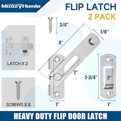 4 Inch Flip Latch Gate Latches, 180 Degree Flip Barn Door Lock Latch, Heavy Duty SUS304 Stainless Steel Flip Sliding Latch, Bolt Buckle Lock for Barn Sliding Doors, Brushed Nickel, 2 Pack - color: Brushed Nickel
