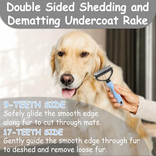 7 Pack Pets Grooming Brush Comb Kit,Double-Side Deshedding Dematting Dog Brush,Undercoat Rake for Dogs & Cats,with Metal Comb,Flea Comb,Open Knot Comb,Fine-Teeth Comb,Tear Stain Remover Comb - style: Pet Combs with Deshedding Brush