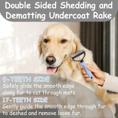 7 Pack Pets Grooming Brush Comb Kit,Double-Side Deshedding Dematting Dog Brush,Undercoat Rake for Dogs & Cats,with Metal Comb,Flea Comb,Open Knot Comb,Fine-Teeth Comb,Tear Stain Remover Comb - style: Pet Combs with Deshedding Brush
