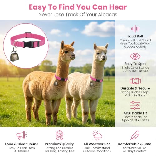 3 Pack Goat Collars with Bells Anti-Lost Adjustable Collar Set | Nylon Webbing 13.7-20.5 Inch Collar Durable Small Farm Animals Accessories Tracking for Animal Farm Sheep Cow