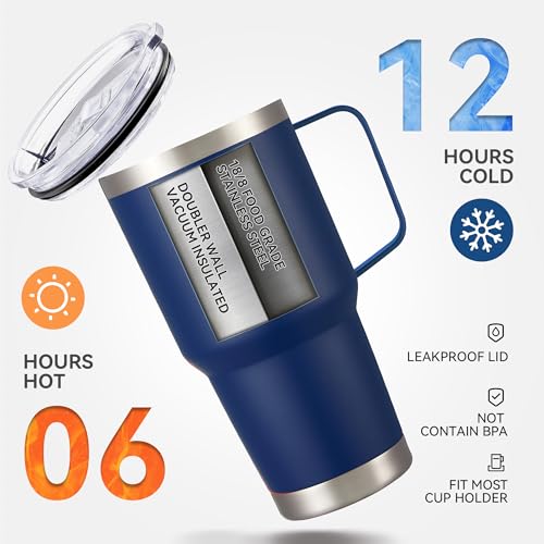 30 oz Stainless Steel Tumblers Bulk with Handle and Lid, 4 Pack - color: Navy
