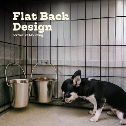Flat Side Stainless Steel Bucket 4 Quart Hanging Feeding Pail for XL Dogs Cats Goats Sheep, Fits Kennel Cage Compatible, Heavy Duty Food and Water Feeder, 1 Gallon Silver Buckets 2 Pack - size: 4 Quart (Pack of 2)
