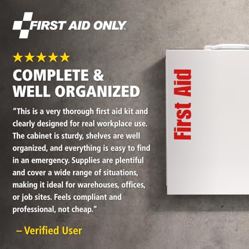 First Aid Only 90575 3-Shelf ANSI B+ and OSHA-Compliant First Aid Kit, 100-150-Person Emergency First Aid Kit for Business and Worksite, First Aid Metal Cabinet with Medications, 676 Pieces