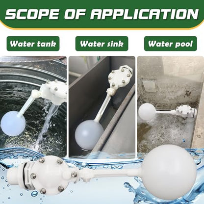 1" Detachable Floating Float Valve,White Plastic Large Water Discharge Water Float Valve with Adjustable Arm for Water Level Control for Water Tank Pond, Livestock Waterer (1") - size: 1 Inch