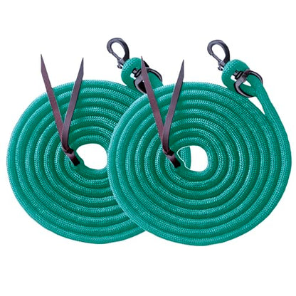 Majestic Ally 14' Pack of 2 Poly Training Lead Rope with Leather Popper for Horses & Livestock – 14 Foot Long and 5/8 inch Thick - Replaceable Heavy-Duty Bolt Snap (Turquoise) - color: Turquoise