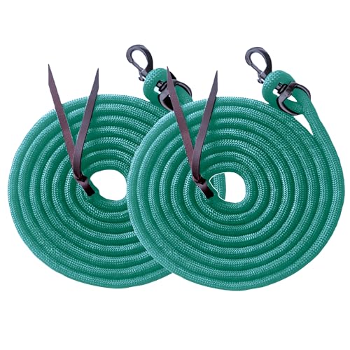 Majestic Ally 14' Pack of 2 Poly Training Lead Rope with Leather Popper for Horses & Livestock – 14 Foot Long and 5/8 inch Thick - Replaceable Heavy-Duty Bolt Snap (Turquoise) - color: Turquoise