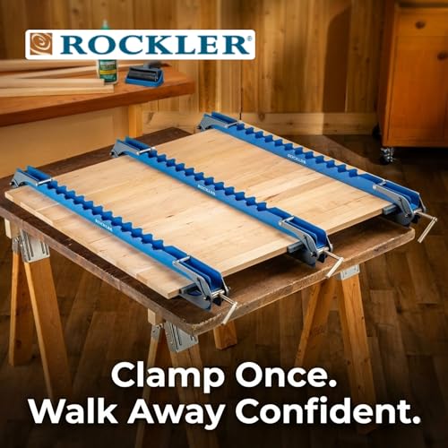 Rockler Deluxe Parallel Panel Clamps with Scissor Couplers for Panels | Panel Clamps – Flat Panel Assembly – Parallel Clamps – Scissor Couplers – Four-Way Pressure