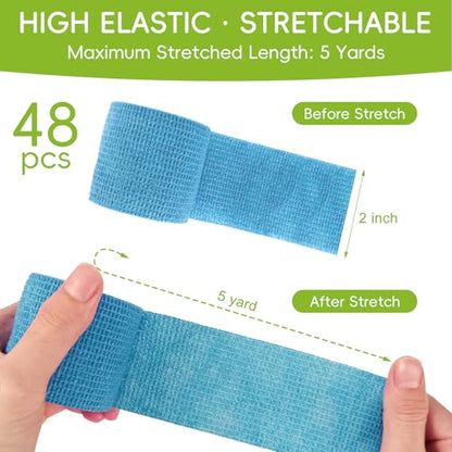 2 Inch 48 Pack Self Adhesive Cohesive Bandage Wrap | Elastic Self Stick Vet Wrap for Dogs Pets, Athletic Sports Wrap, Tattoo Grip Tape, Multipurpose Flexible Bandage for Wound Care & Grip Support - size: 2 Inch
